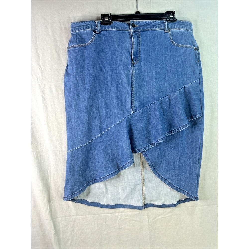 One 5 One Denim Jean Skirt Womens Ruffle Hem Blue Y2K Retro Boho Asymmetrical 3X - Picture 3 of 15